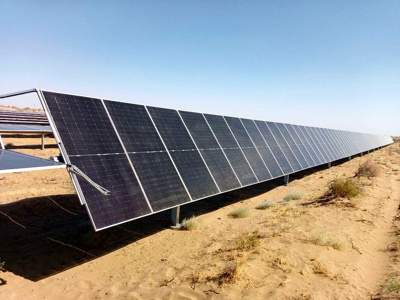 Completed module rows at the Nur Bukhara solar plant